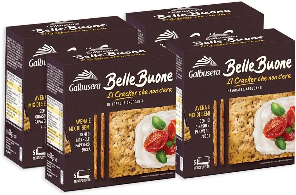 4X Galbusera Belle Buone Cracker Integrali con Avena, Semi Papavero e Zucca 200g