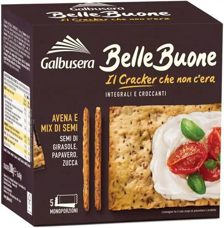 8X Galbusera Belle Buone Cracker Integrali con Avena, Semi Papavero e Zucca 200g