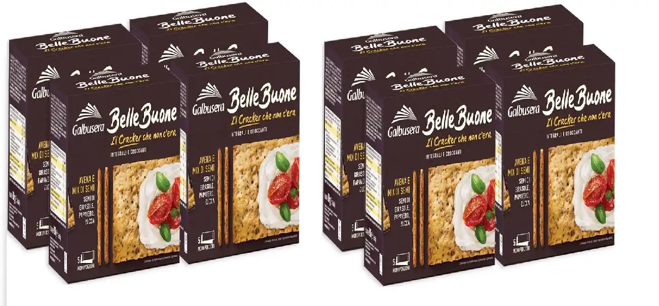 8X Galbusera Belle Buone Cracker Integrali con Avena, Semi Papavero e Zucca 200g