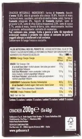 8X Galbusera Belle Buone Cracker Integrali con Avena, Semi Papavero e Zucca 200g