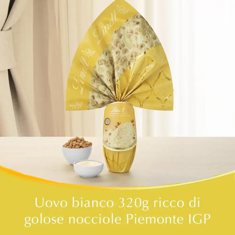 Lindt Uovo di Pasqua Cioccolato Bianco e Nocciole Piemonte IGP 320g