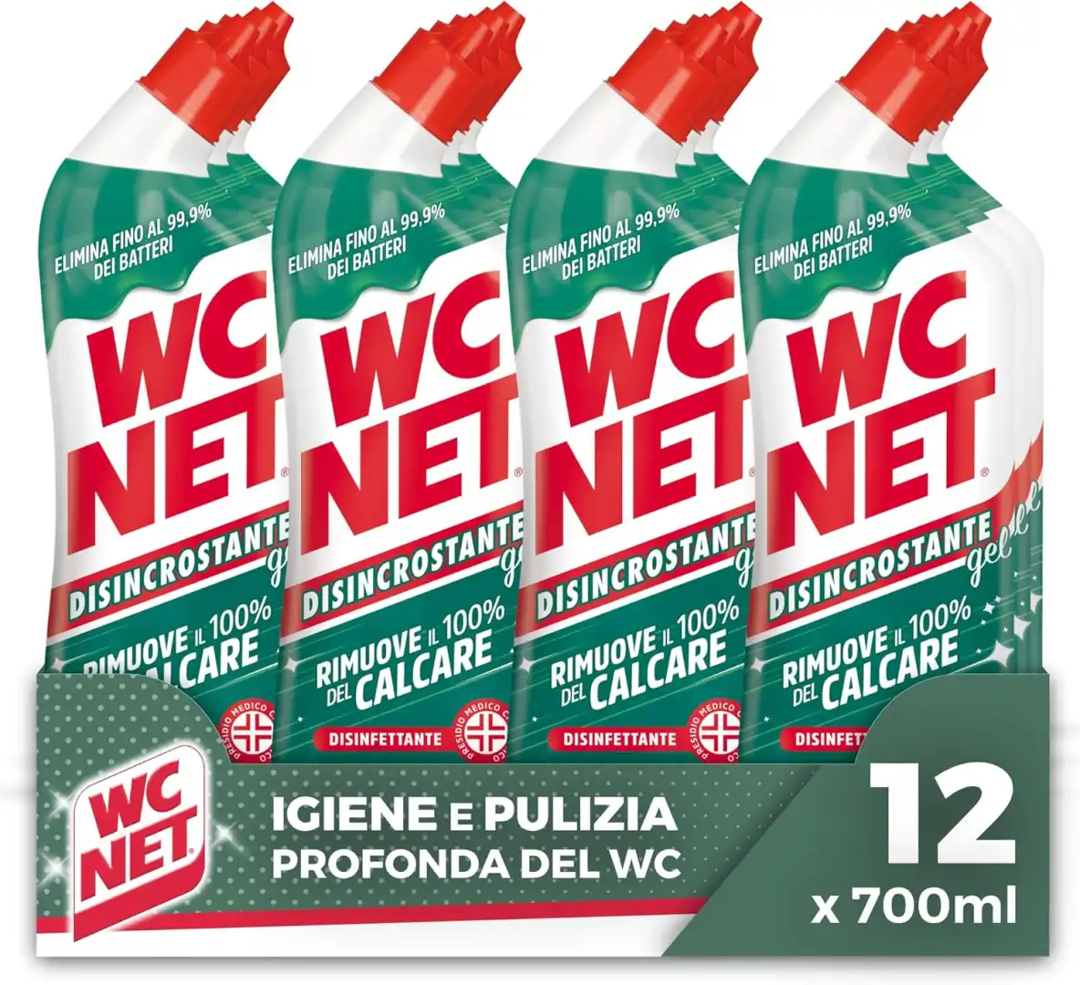 Wc Net Disincrostante Disinfettante Gel, Pulitore Sanitari Superfici, 700 ml x12