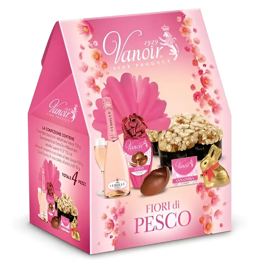Vanoir Cuspide Fiori di Pesco 4pz Dolce Pasqua con Colomba, Uovo e Spumante