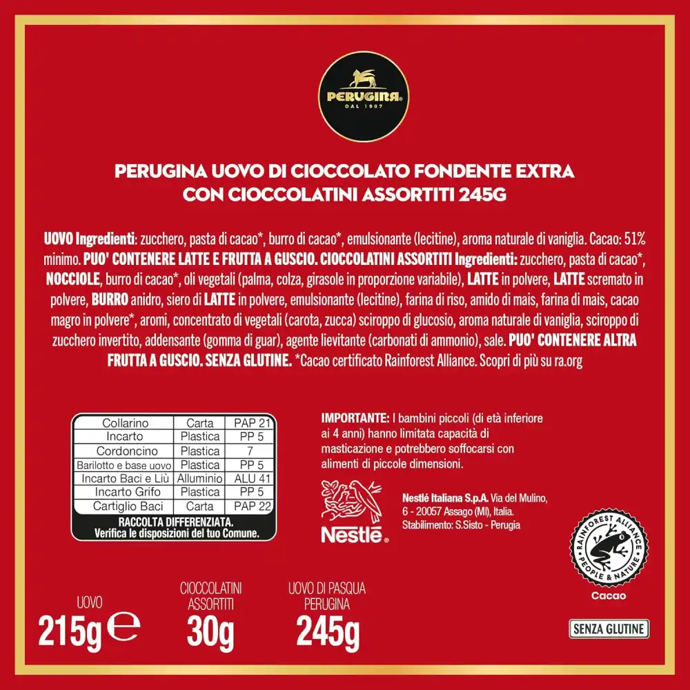 PERUGINA Uovo di Pasqua - Cioccolato Fondente con 3 Cioccolatini, 245g