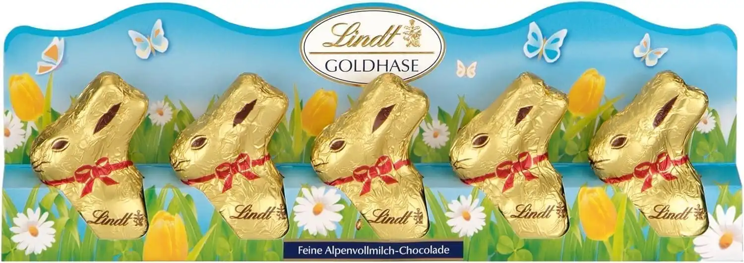 Lindt Gold Bunny Pack 5x50g - Confezione con 5 Coniglietti di Cioccolato