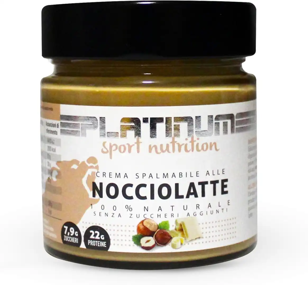 Platinum Sport Crema Nocciolatte 100% Naturale, Senza Zuccheri, Vasetto 250g
