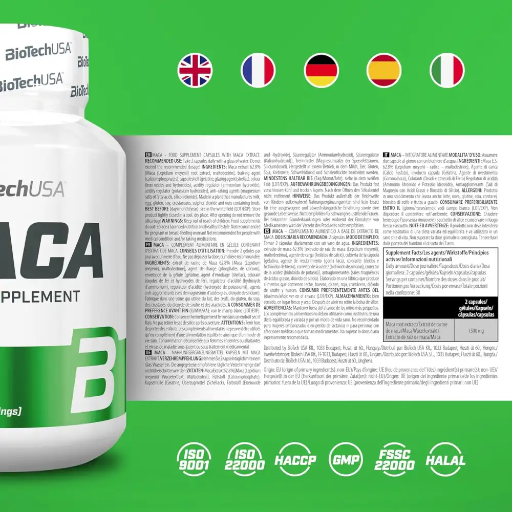 BioTechUSA Maca 60 Mega Capsule - Energia Naturale e Benessere con Superalimenti