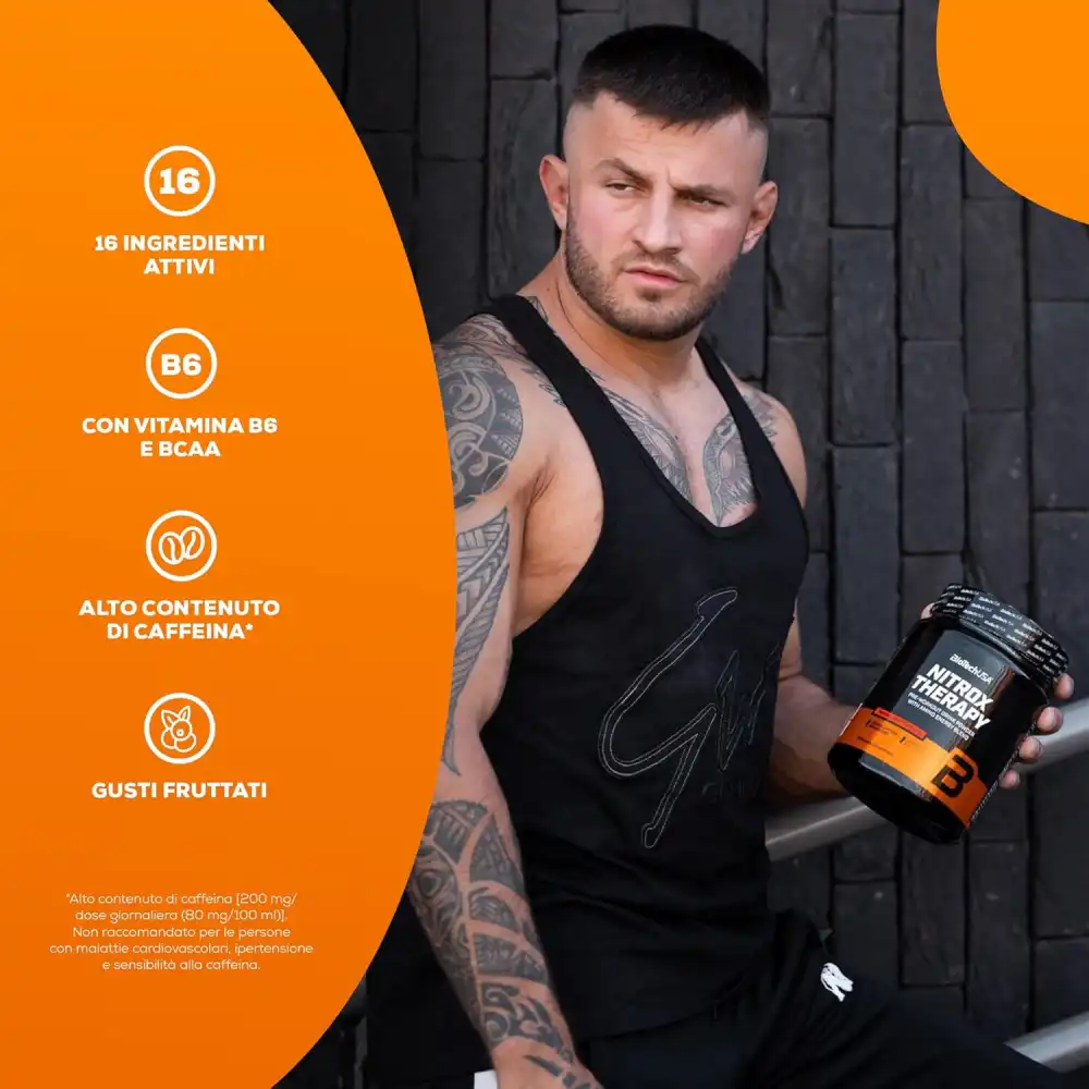 BioTechUSA Nitrox Therapy Pre-Workout Uva Blu 16 Attivi Senza Glutine e Lattosio