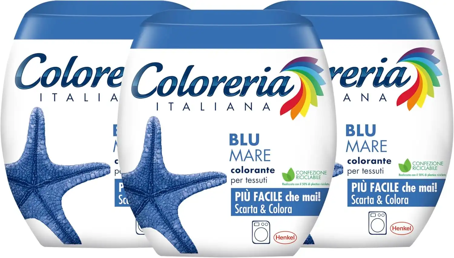 Coloreria Italiana Colorante Tessuti in Lavatrice, Blu Mare - 3x350g