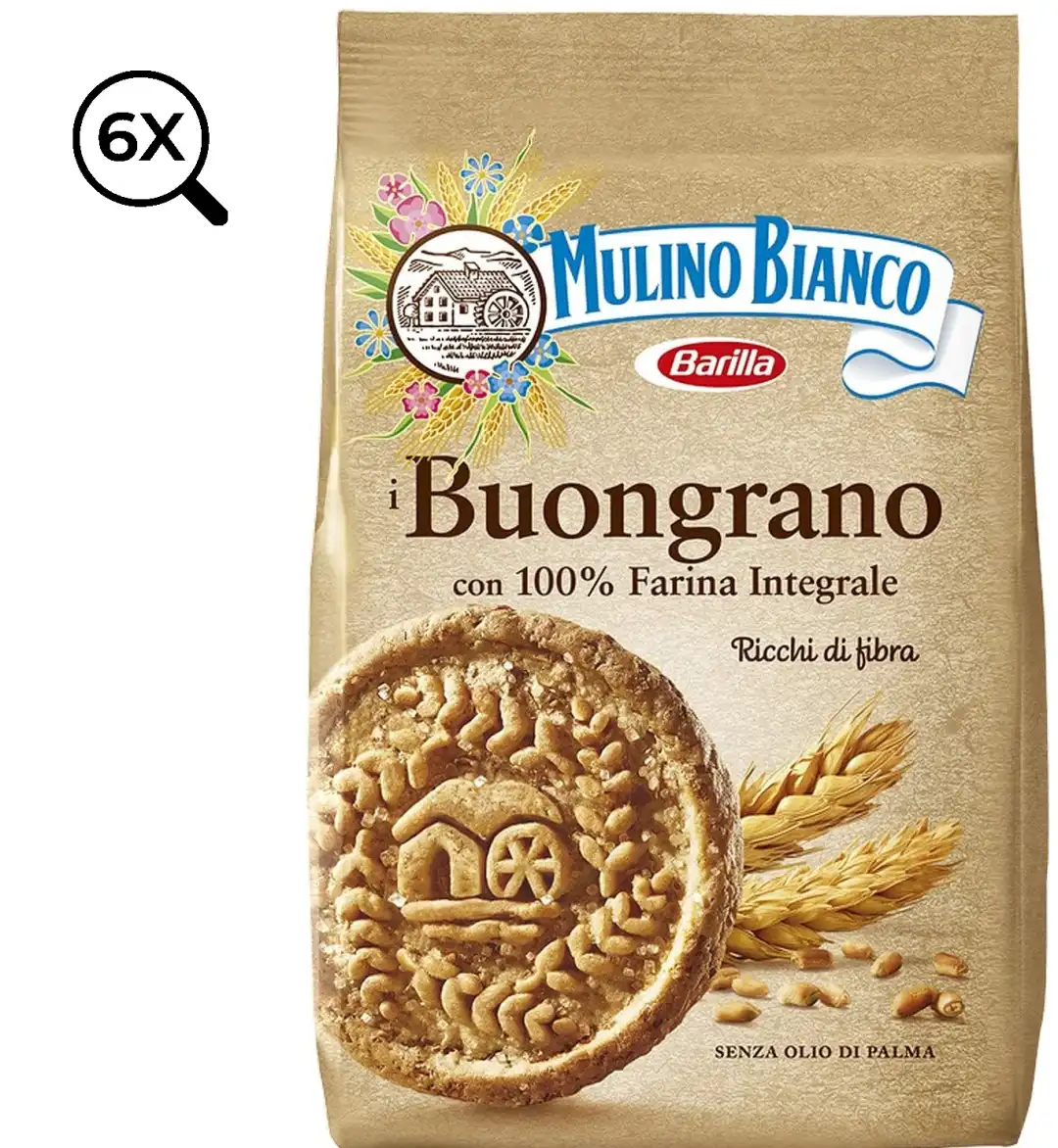 Biscotti Integrali Mulino Bianco Buongrano - 350g - Confezione da 6 Pacchi