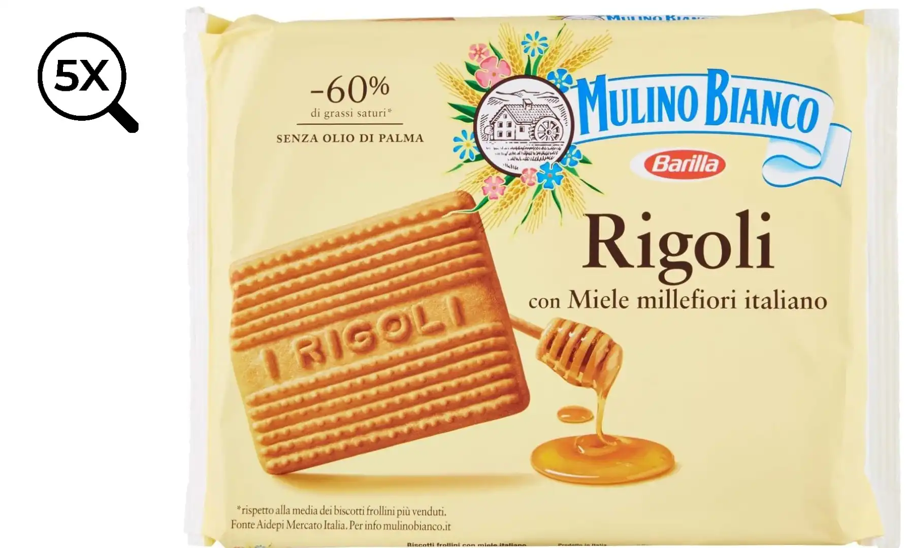 Mulino Bianco Biscotti Frollini con Miele Italiano - 5 Pezzi da 800g Totale 4kg