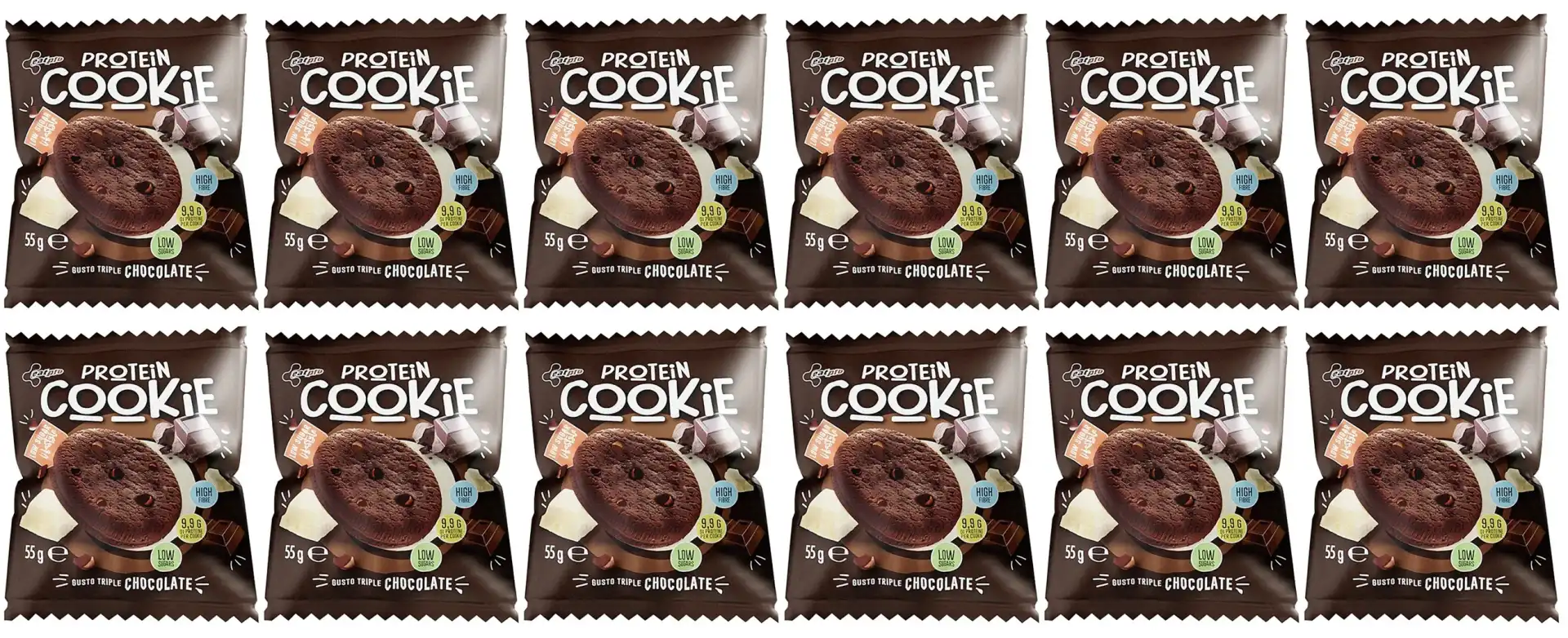 12 Pezzi Eat Pro Cookie Proteico Triplo Cioccolato, Snack 55g – Gusto & Energia