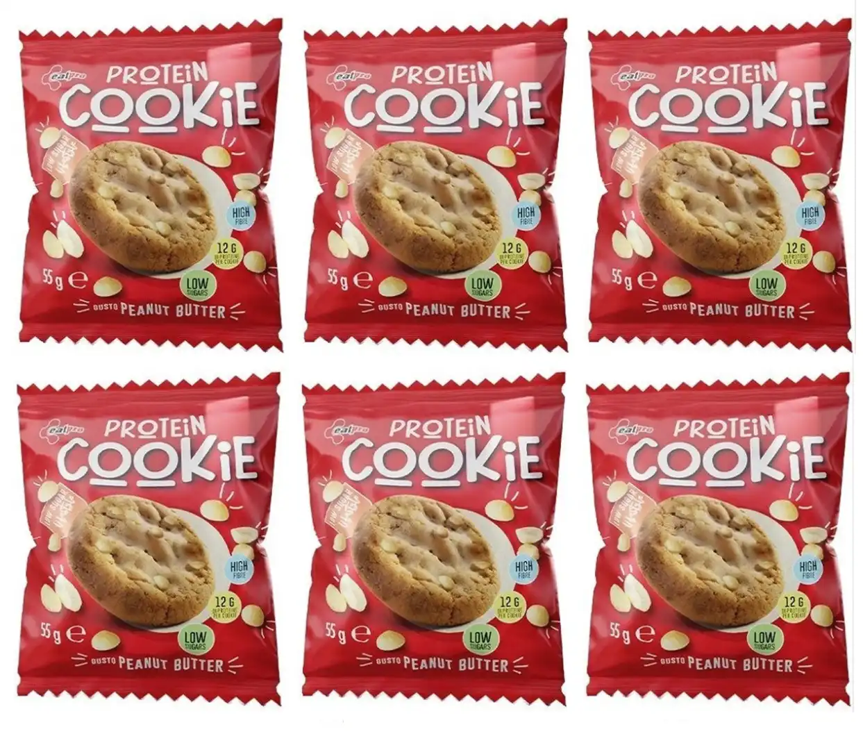 6 Pezzi Eat Pro Cookie Proteico al Burro d'Arachidi, Snack 55g – Gusto & Energia