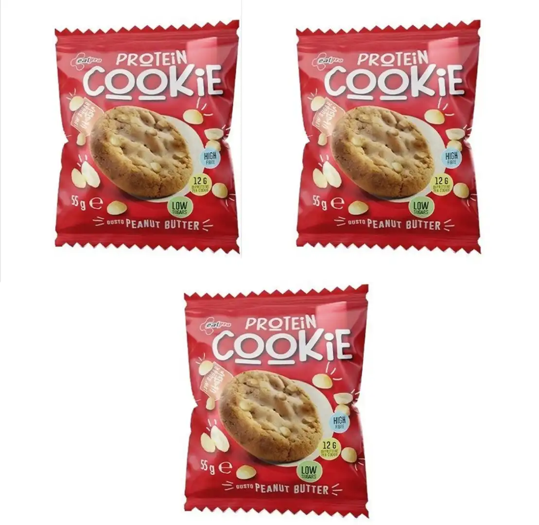 3 Pezzi Eat Pro Cookie Proteico al Burro d'Arachidi, Snack 55g – Energia e Gusto