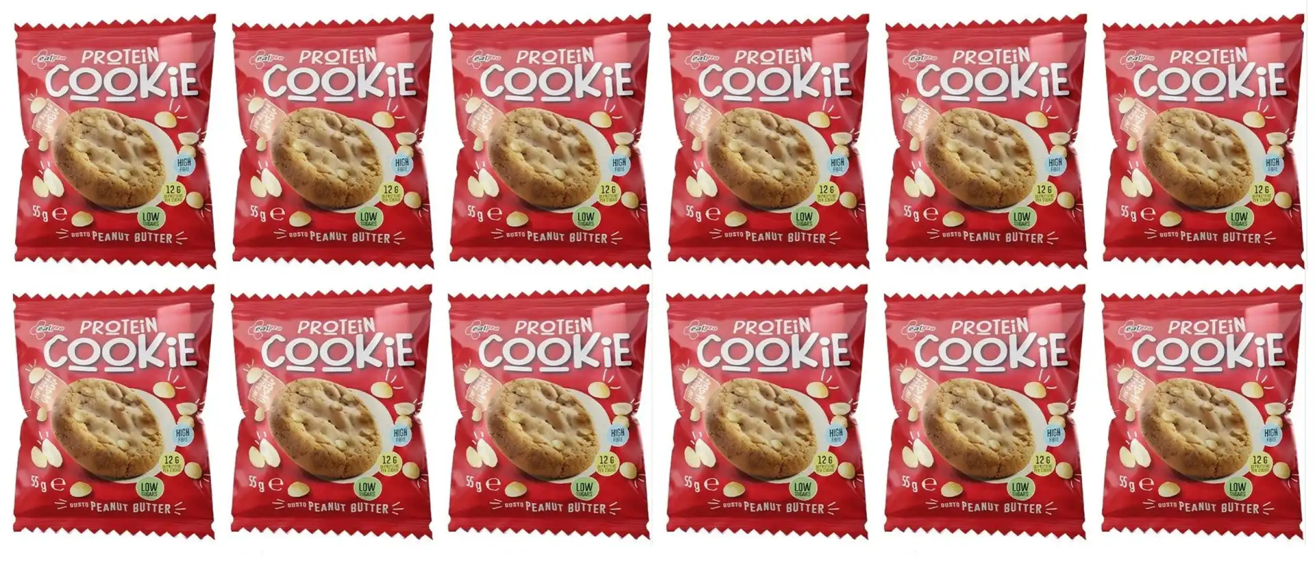12 Pezzi Eat Pro Cookie Proteico al Burro d'Arachidi, Snack 55g Gusto & Energia