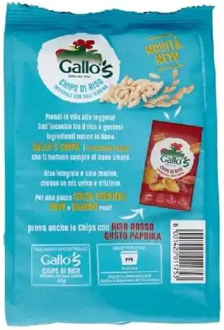5 Confezioni Gallo's Chips Riso Integrale con Sale Marino, Senza Glutine - 40g