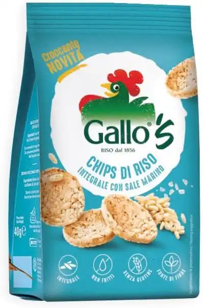 5 Confezioni Gallo's Chips Riso Integrale con Sale Marino, Senza Glutine - 40g