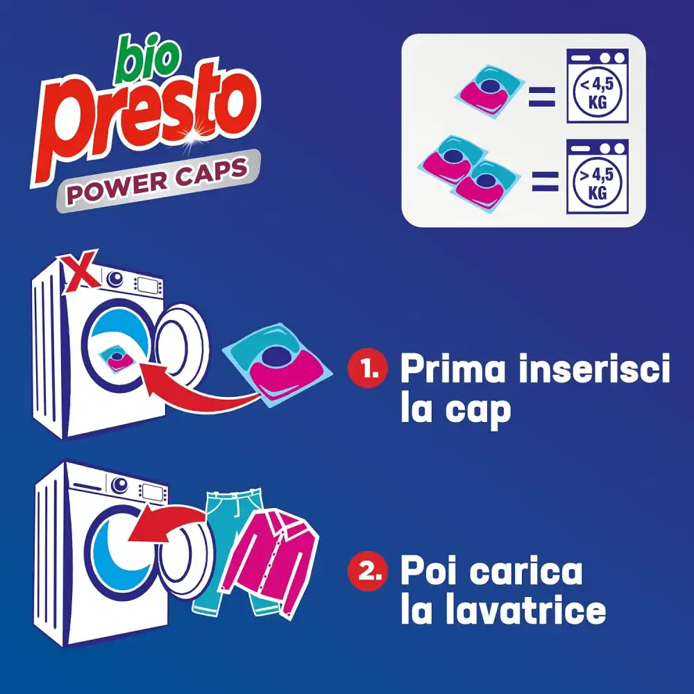 Bio Presto Power Caps Color, Detersivo Lavatrice Predosato, 54 Lavaggi