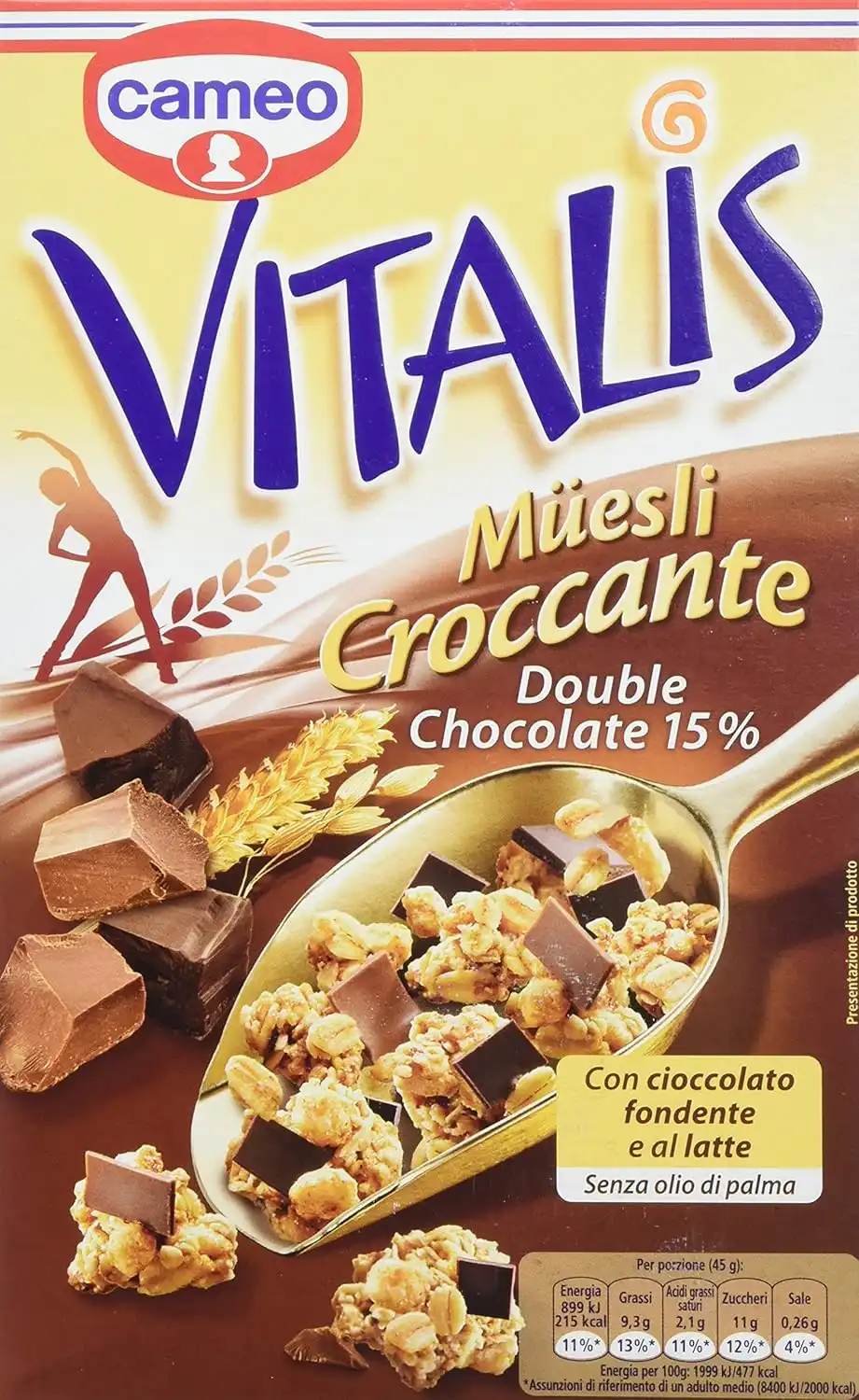 Cameo Vitalis Croccante con Cioccolato Fondente e al Latte, 300g Confezione da 8