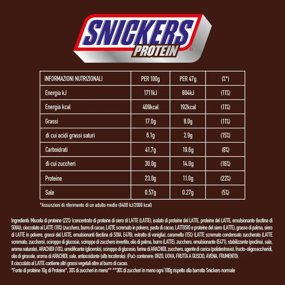Snickers Protein - Barretta Proteica al Cioccolato e Caramello, 18 Pezzi da 47g