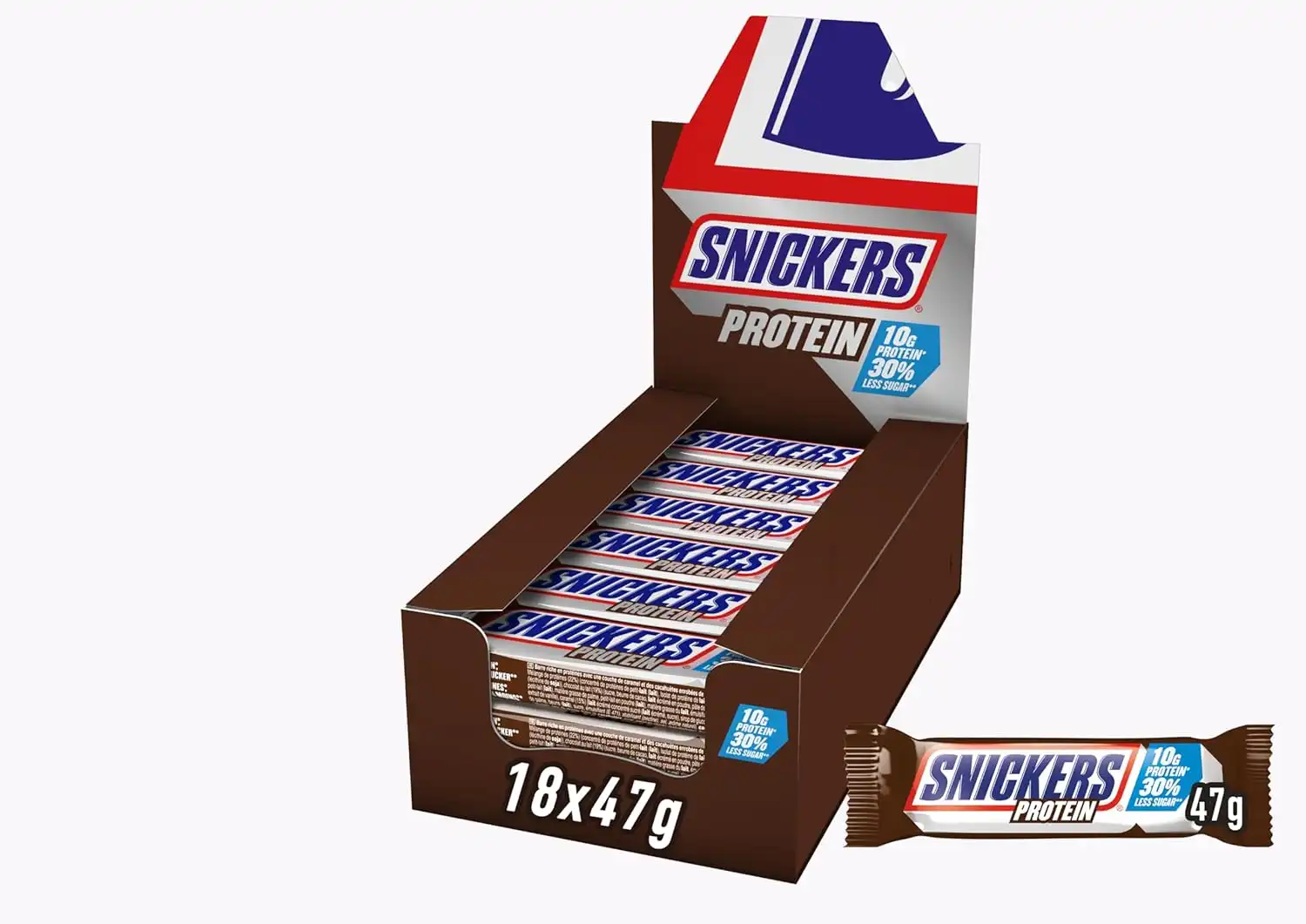 Snickers Protein - Barretta Proteica al Cioccolato e Caramello, 18 Pezzi da 47g