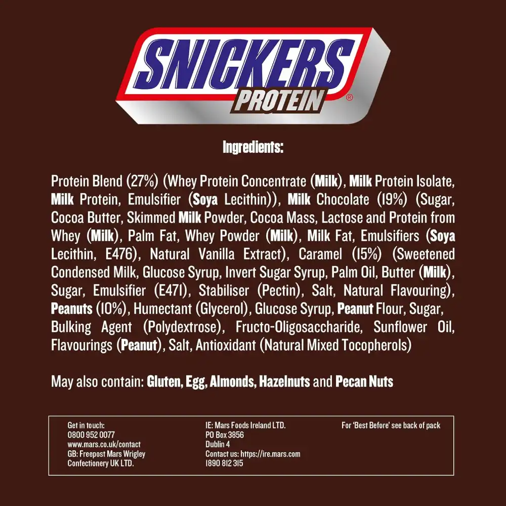 Snickers Protein - Barretta Proteica al Cioccolato e Caramello, 18 Pezzi da 47g