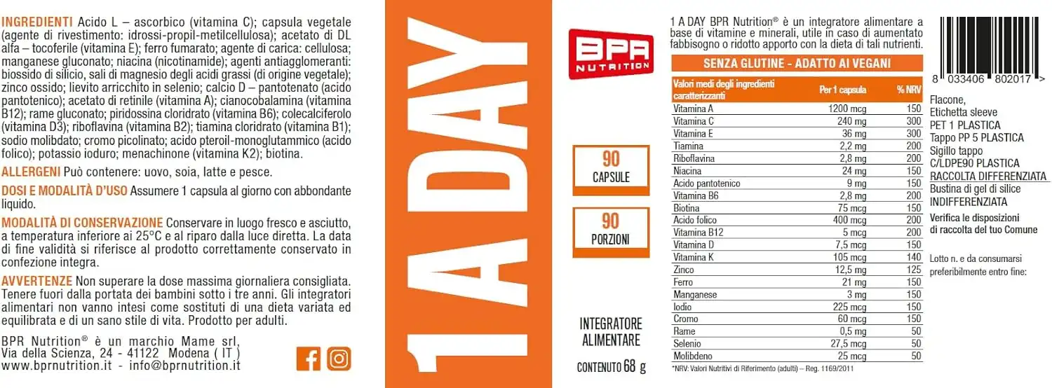 BPR Nutrition 1 a Day Multivitaminico Completo, 90 Capsule Benessere Quotidiano