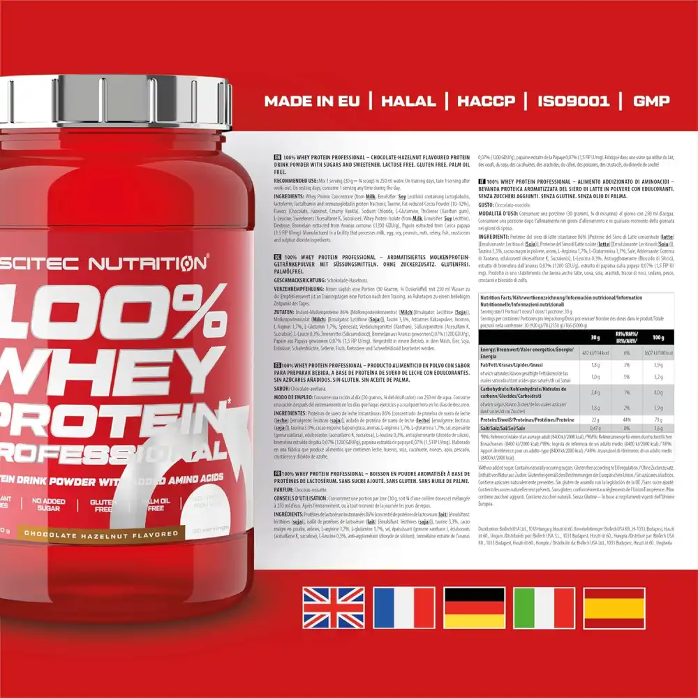 Scitec 100% Whey Protein Professional - Burro di Arachidi, 920g, Senza Glutine