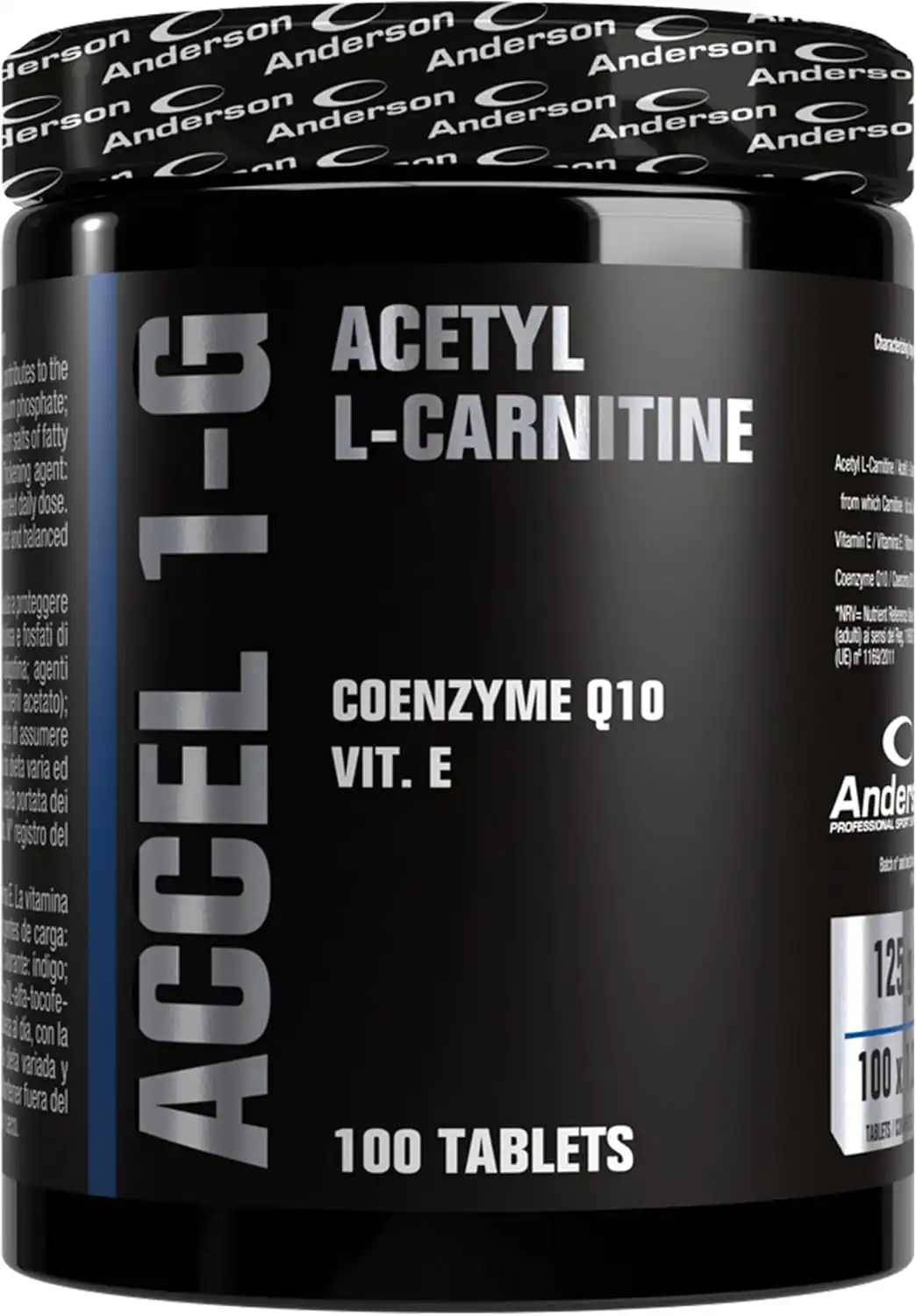 Anderson ACCEL 1-G - Acetil L-Carnitina Termogenico Bruciagrassi, 100 Compresse