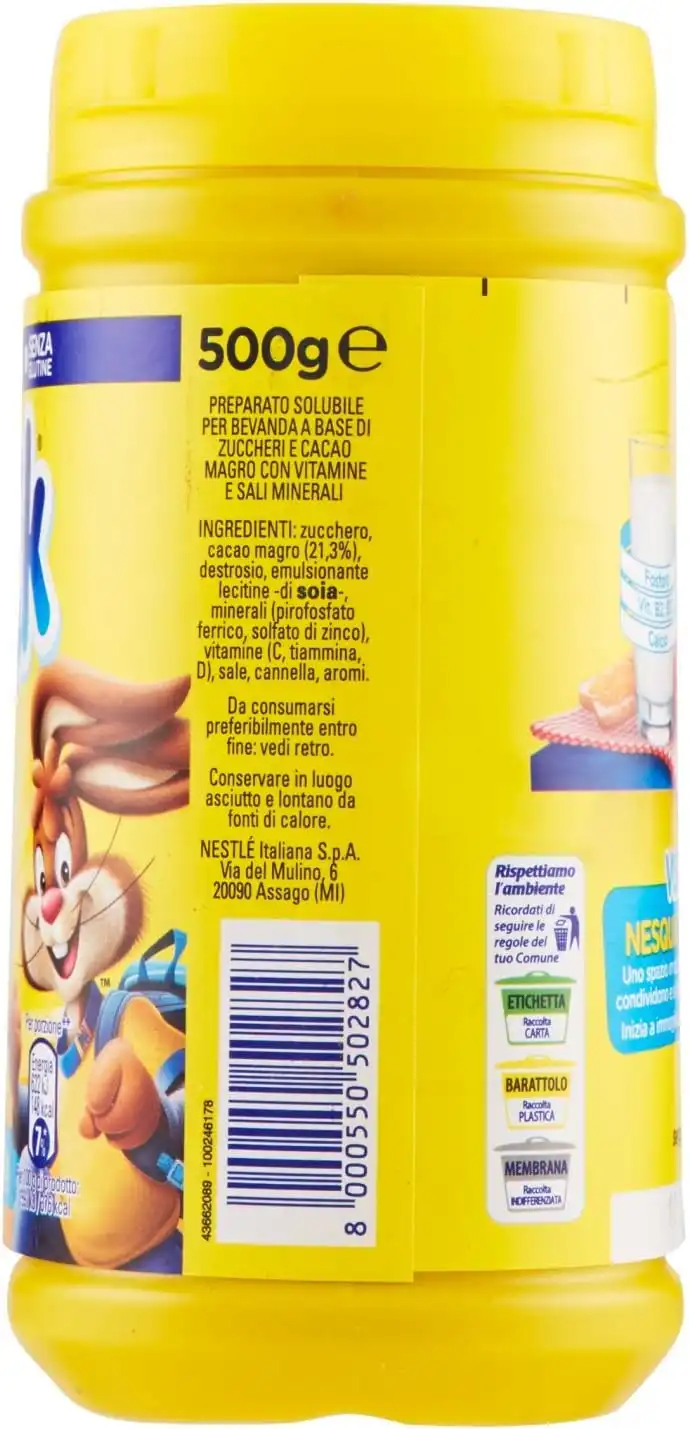 Nesquik Opti-Start Cacao Solubile per Latte 2x500g Barattoli da 1kg Totale