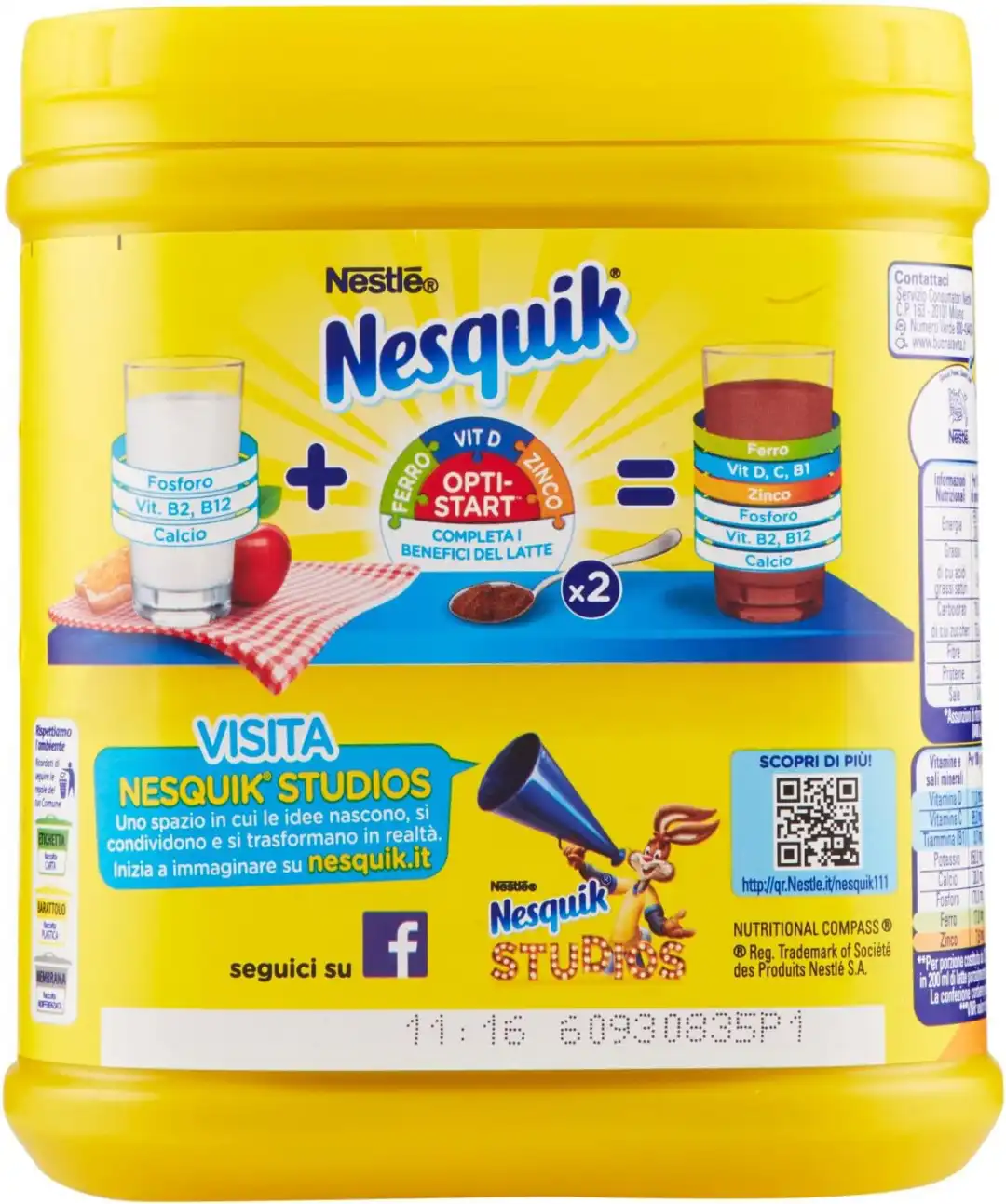 Nesquik Opti-Start Cacao Solubile per Latte 2x500g Barattoli da 1kg Totale