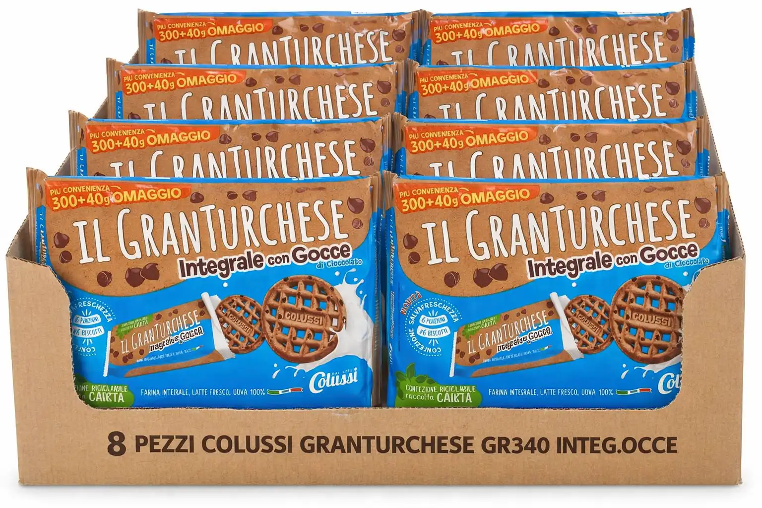 8X GranTurchese Integrale con Gocce di Cioccolato Biscotti 340g