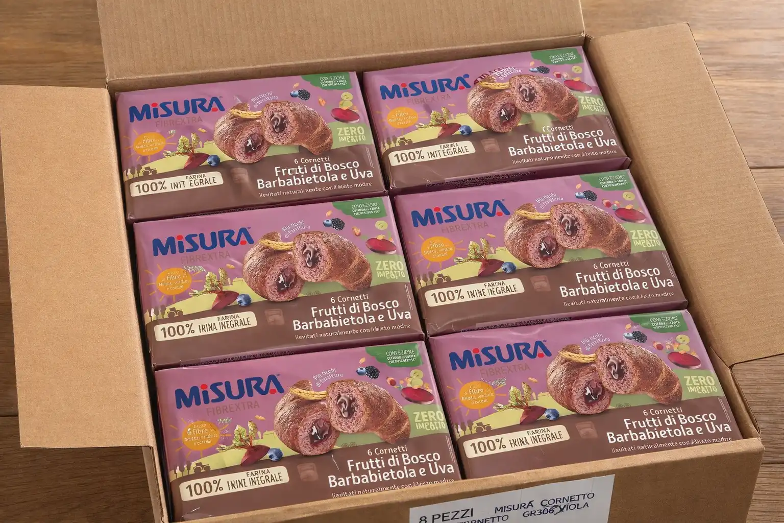 8x Misura Fibrextra Cornetti Frutti di Bosco Barbabietola Uva Integrali 308g