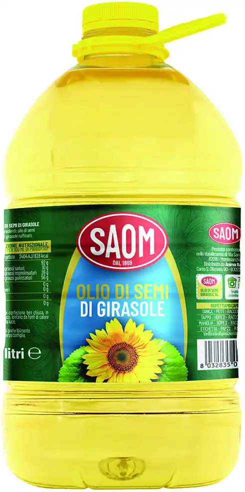 Saom Olio di Semi Girasole in Bottiglia PET da 5 Litri Per Tutti Usi Olio Cucina