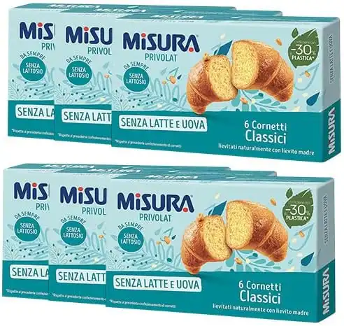 6X Misura Privolat Cornetti Classici Vuoti Senza Latte e Uova 246g 6 Confezioni