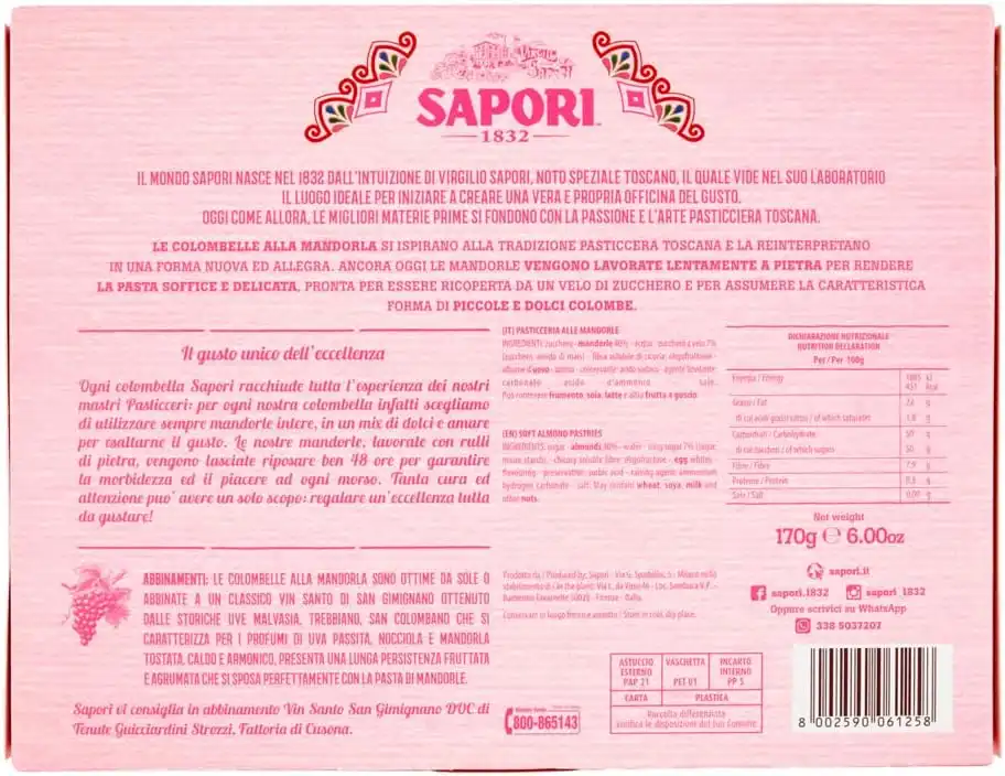 Sapori Colombelle Mandorla 170g Dolci Pasquali Biscotti Morbidi Toscani