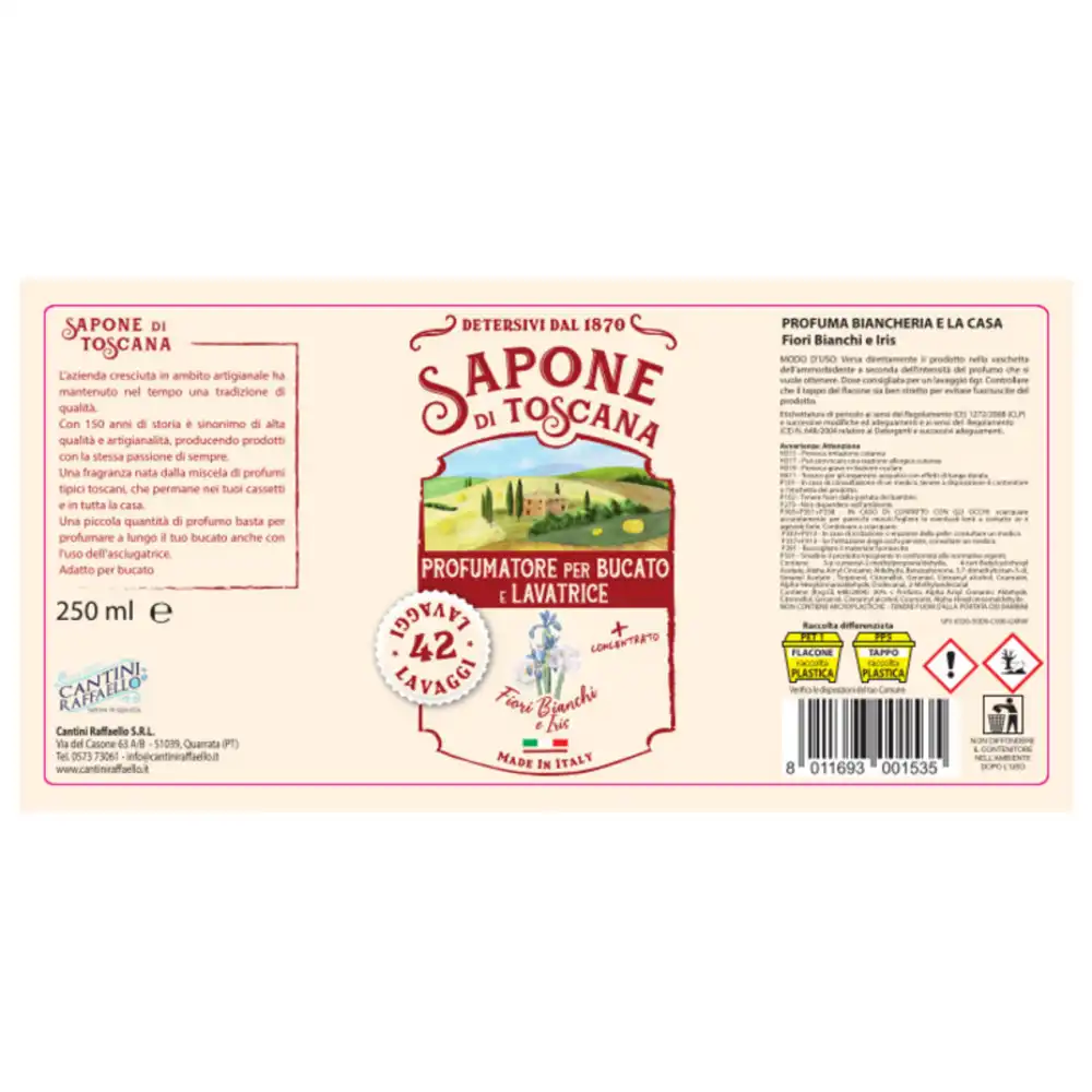 Sapone di Toscana Profumatore Fiori Bianchi & Iris 250ml – 42 Lavaggi