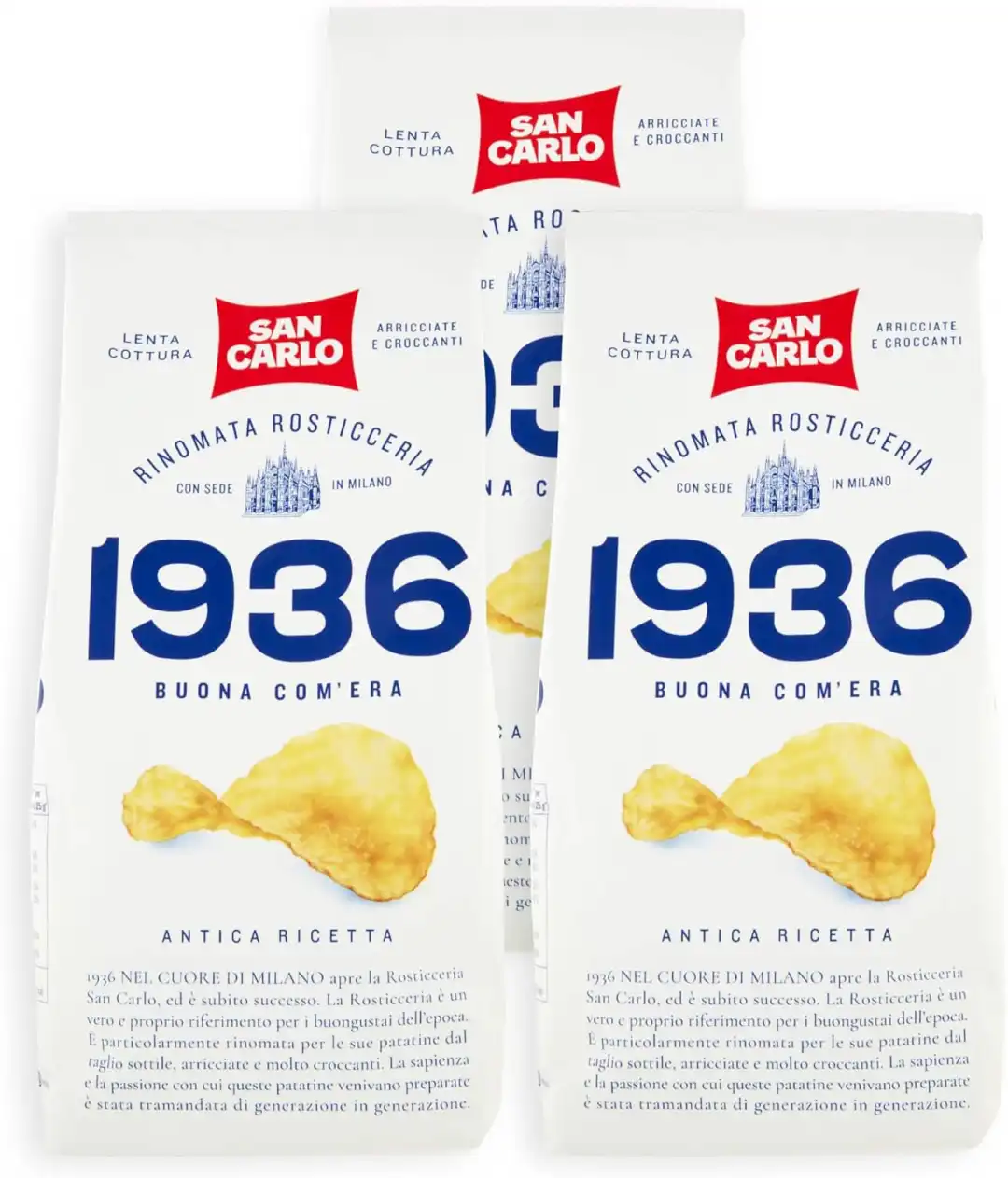 3X San Carlo 1936 Patatine Antica Ricetta Arricciate Senza Glutine 150g