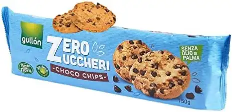 5X Gullon Golosi Biscotti Choco Chips Zero Zuccheri con Gocce di Cioccolato 150g