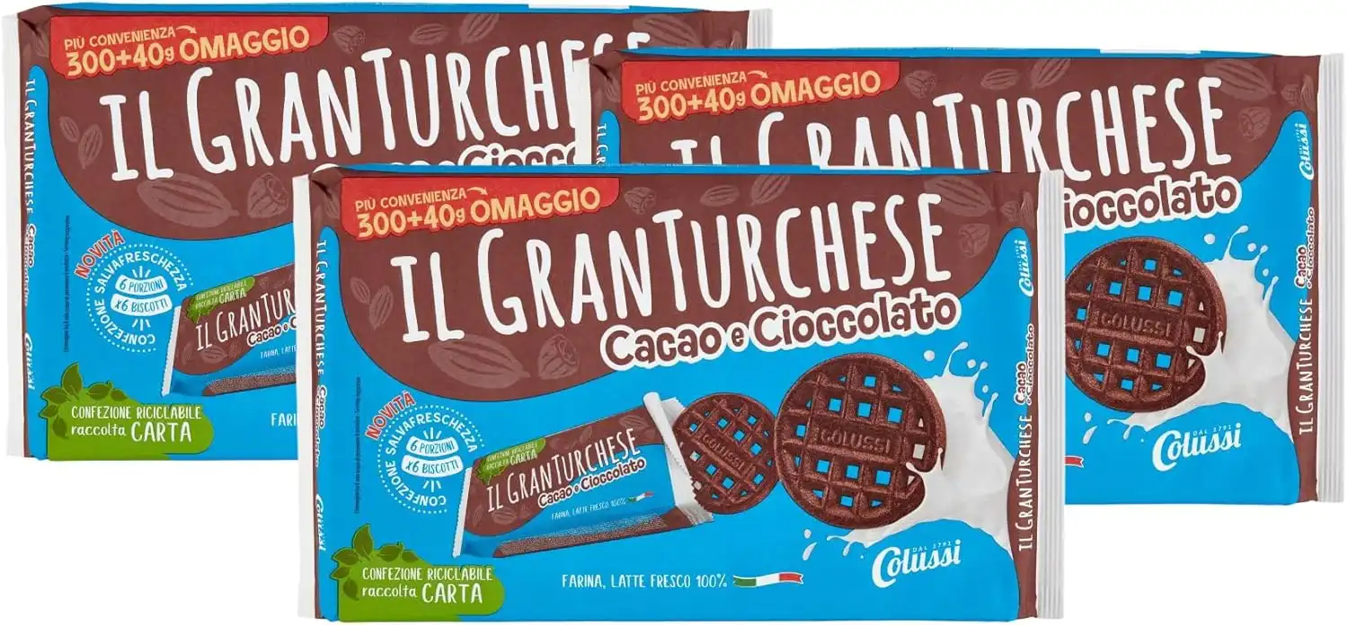 3X Colussi Il GranTurchese Cacao e Cioccolato Fondente 340g 6 Porzioni