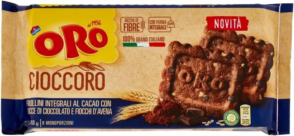 6x Oro Saiwa Cioccoro Biscotti Integrali Cacao Cioccolato e Avena 300g