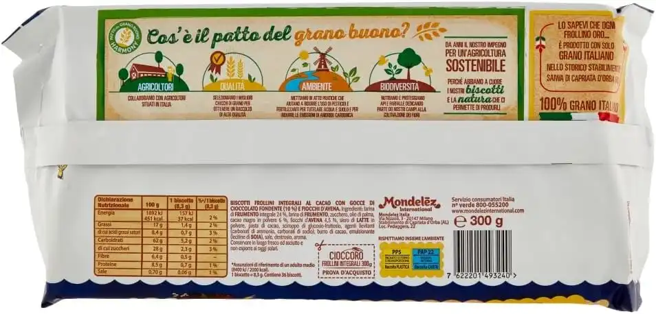 6x Oro Saiwa Cioccoro Biscotti Integrali Cacao Cioccolato e Avena 300g