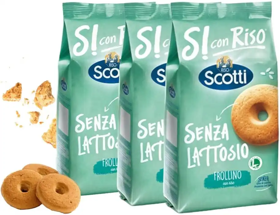 3x Frollini con Riso Senza Lattosio 350g Biscotti Scotti Colazione Leggeri