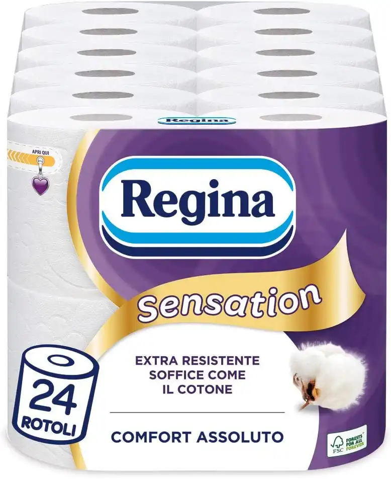Confezione da 24 Rotoli Carta igienica a 3 Veli di Regina Sensation Maxi Fogli