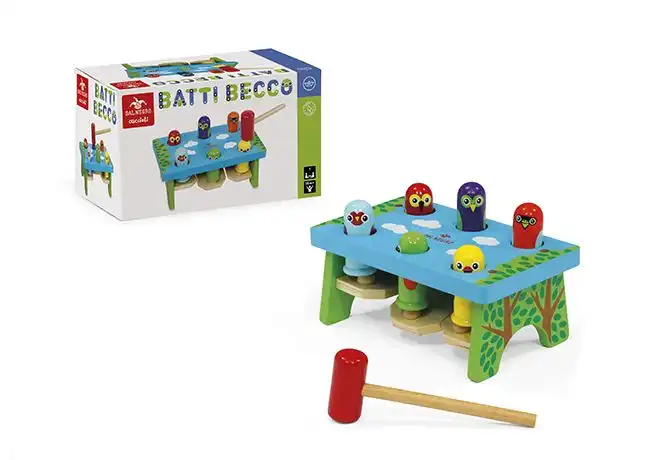 Gioco Batti Becco Colpisci i Pulcini Sollevati con il Martello Tutto In Legno