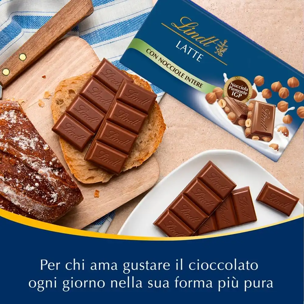 15 Tavolette Lindt Tavoletta Classica al Latte con Nocciole Intere formato 100g