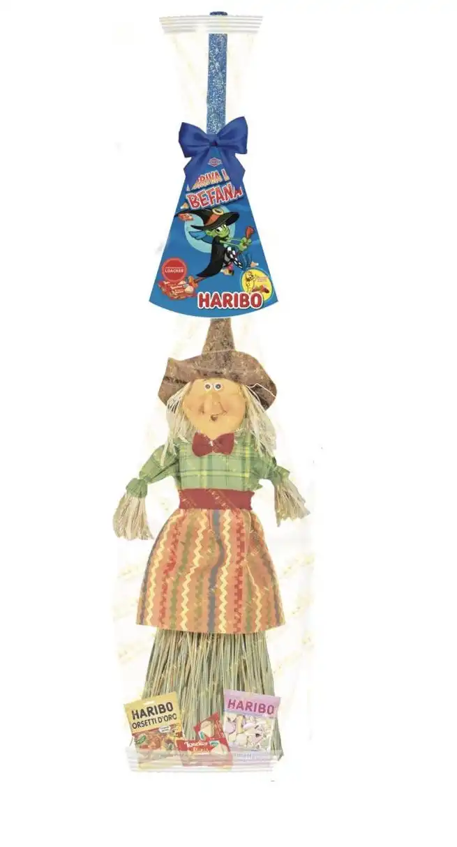 Maxi Scopa Befana da 100 cm con 200 Grammi di Caramelle Assortite
