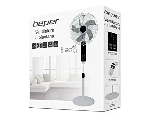 Ventilatore a Piantana Touch Screen Telecomando 55W Bianco / Nero 45CM