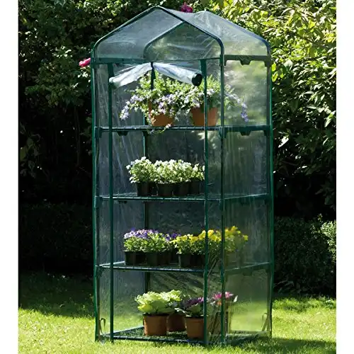 Serra 4 Ripiani in Acciaio per Piante Piantine con Custodia in Pvc 48x68x163 cm