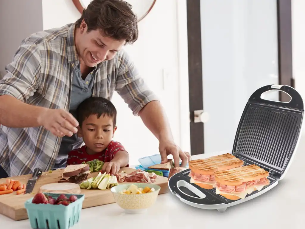 Tostiera Tostapane Elettrico Piastra Toast Antiaderente 1300w Beper 90.620